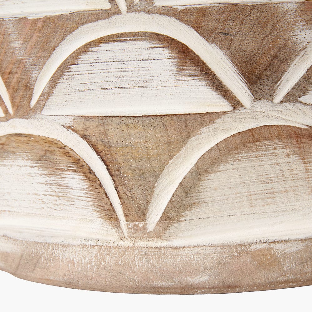 Kingsbury White Wash Large Carved Wood Table Lamp Base with Lino 40cm Cinnamon Self Lined Linen Cylinder Lampshade.