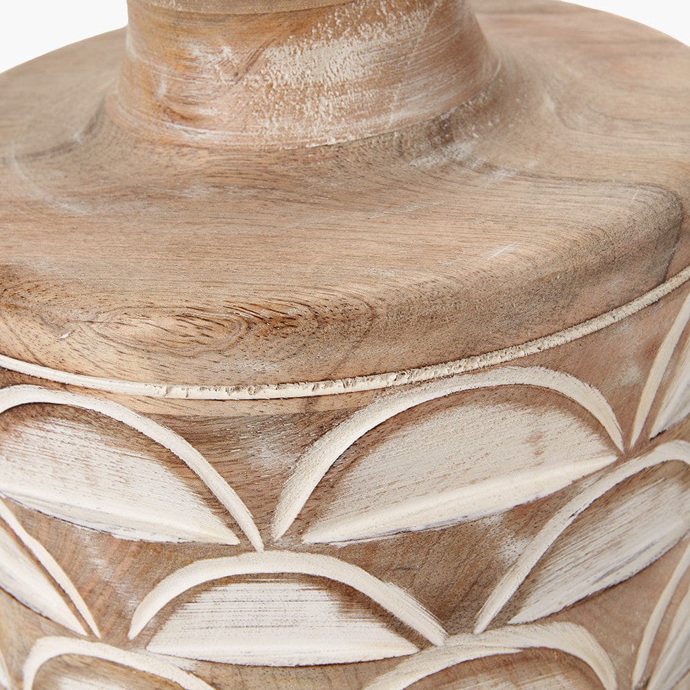 Kingsbury White Wash Large Carved Wood Table Lamp.
