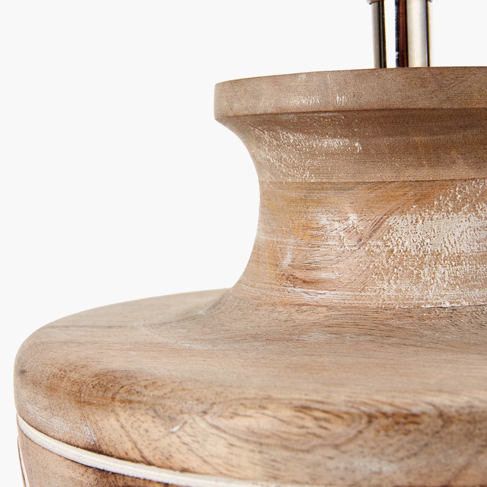 Kingsbury White Wash Large Carved Wood Table Lamp.