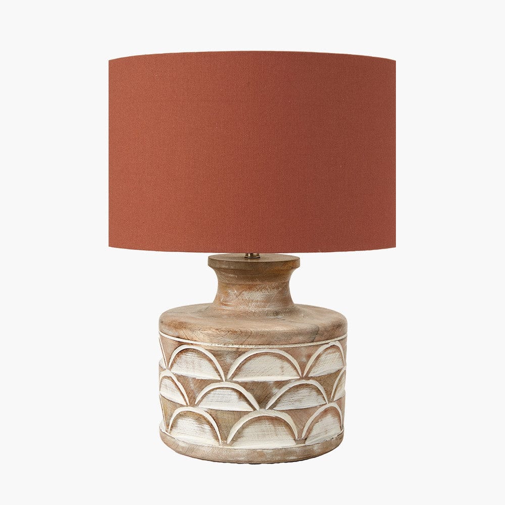 Kingsbury White Wash Large Carved Wood Table Lamp.