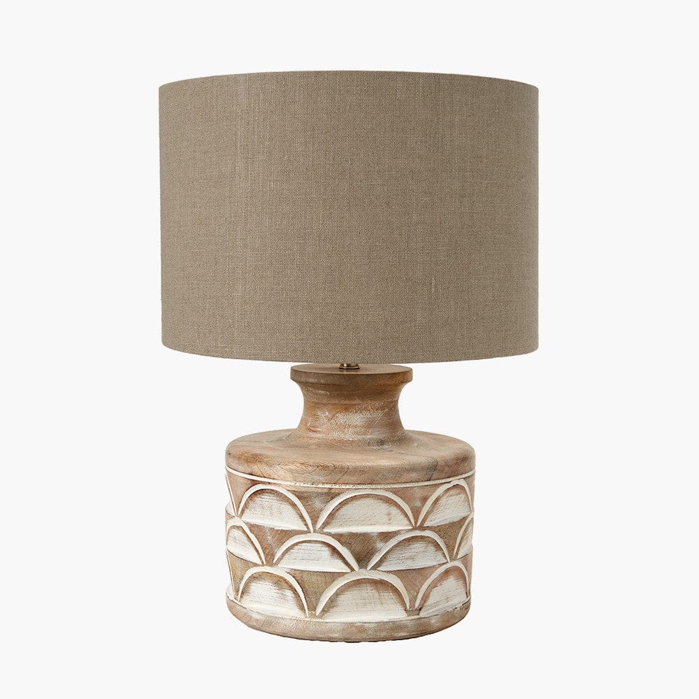 Kingsbury White Wash Large Carved Wood Table Lamp.