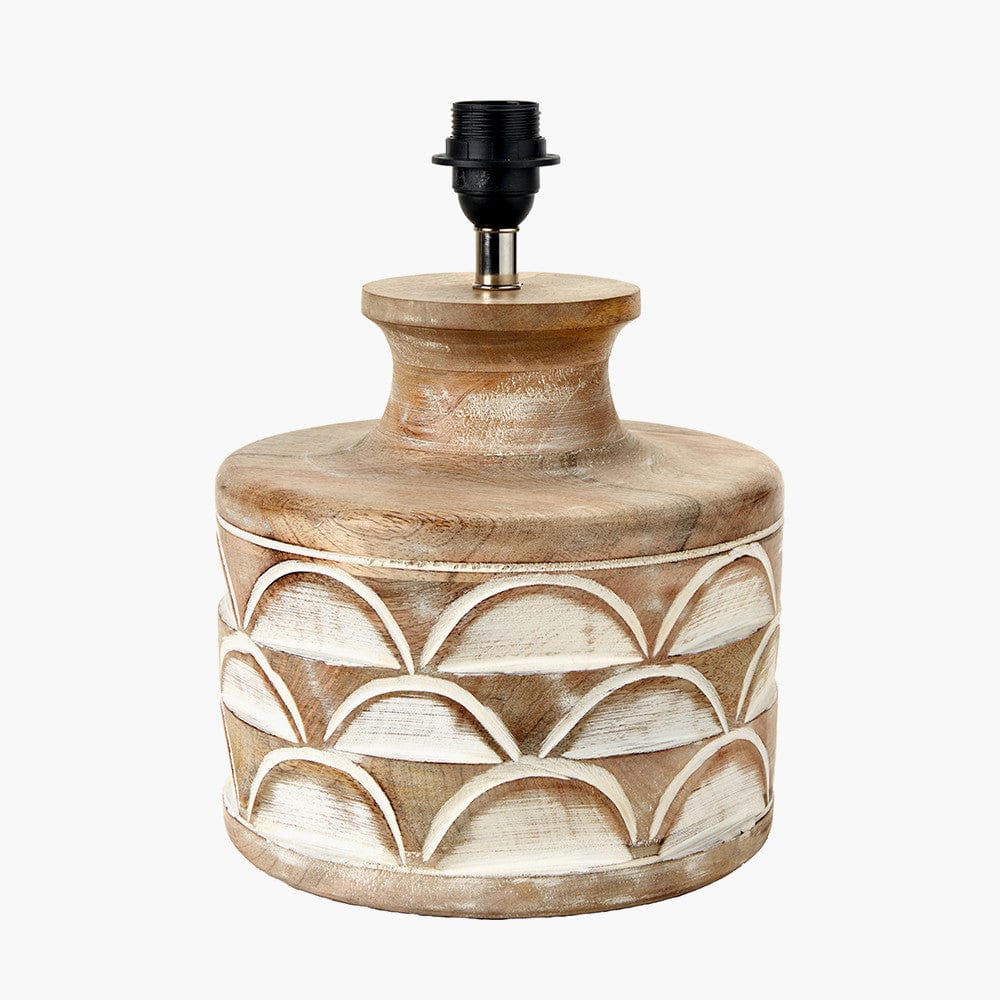 Kingsbury White Wash Large Carved Wood Table Lamp.