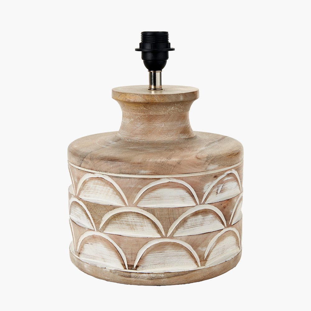 Kingsbury White Wash Large Carved Wood Table Lamp.