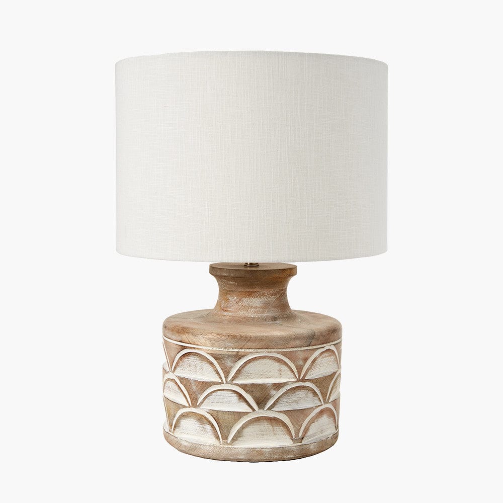 Kingsbury White Wash Large Carved Wood Table Lamp.