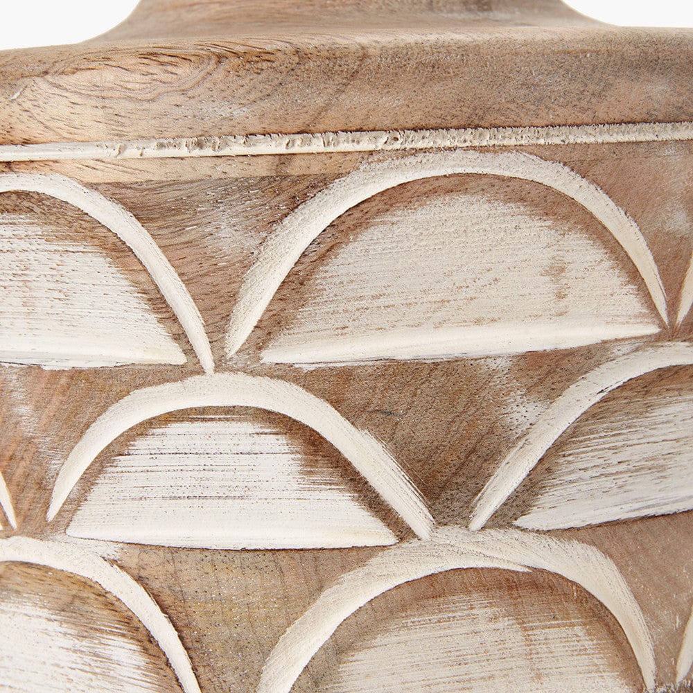 Kingsbury White Wash Large Carved Wood Table Lamp.