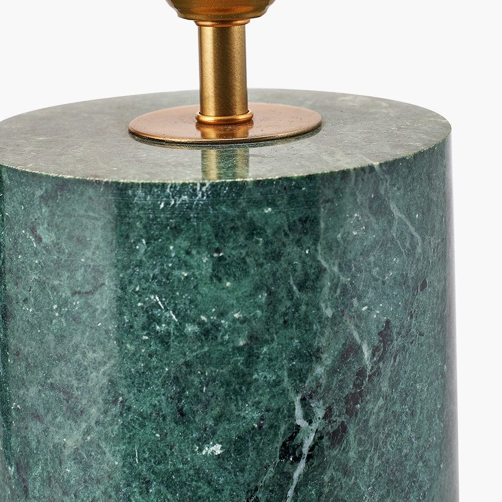 Kiorini Green Marble Table Lamp Base with Harry 30cm Black Cotton Mix Cylinder Lampshade.