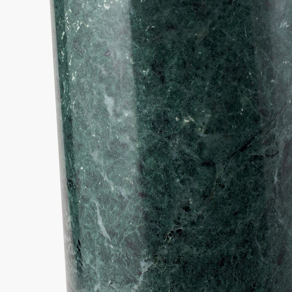 Kiorini Green Marble Table Lamp Base with Harry 30cm Black Cotton Mix Cylinder Lampshade.