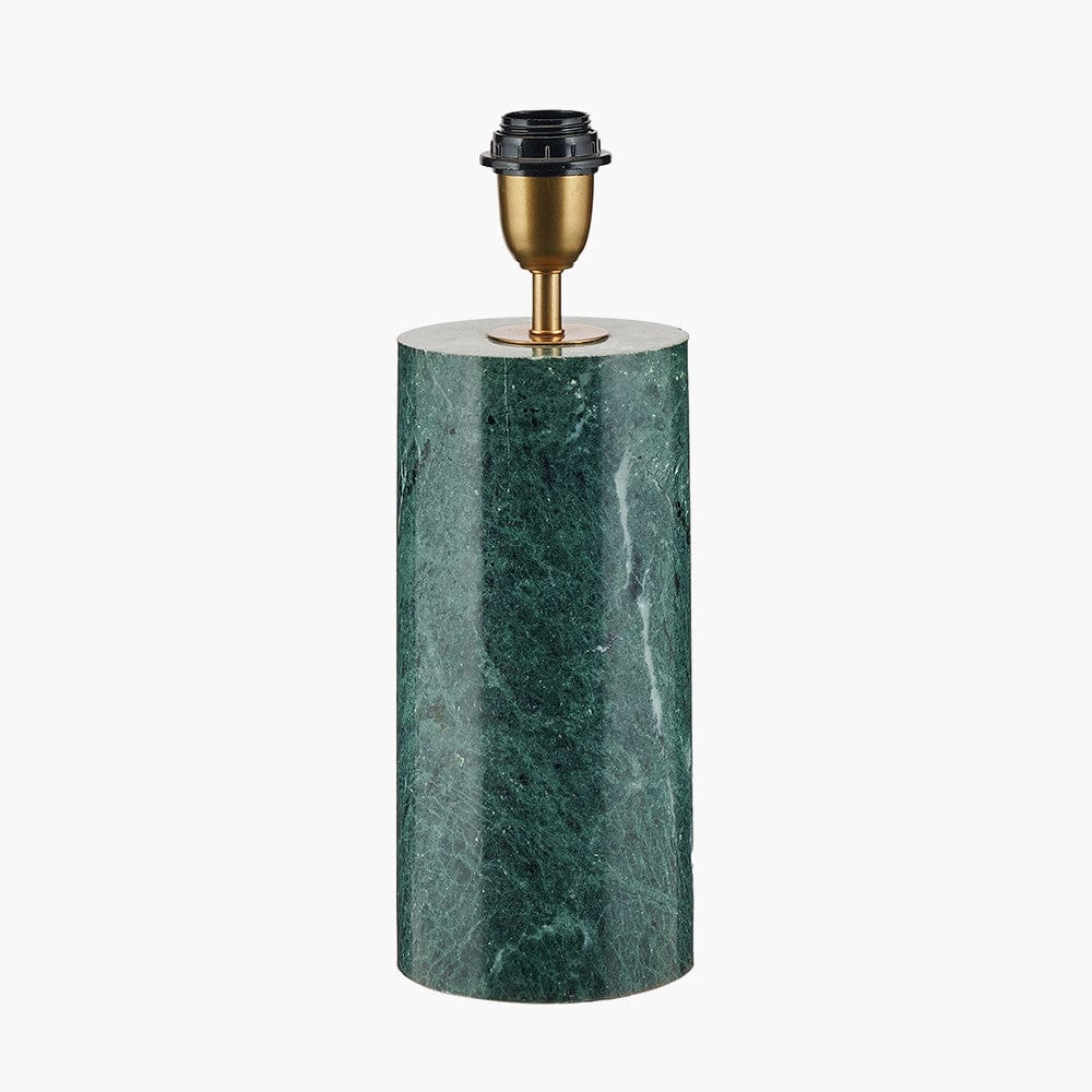 Kiorini Green Marble Table Lamp Base with Harry 30cm Black Cotton Mix Cylinder Lampshade.