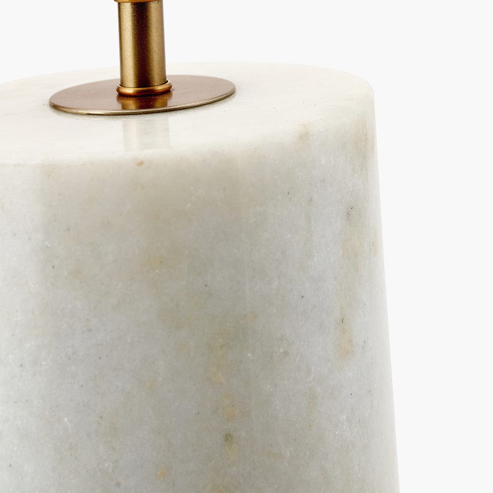 Kiorini White Marble Table Lamp Base with Lino 30cm Black Self Lined Linen Cylinder Lampshade.
