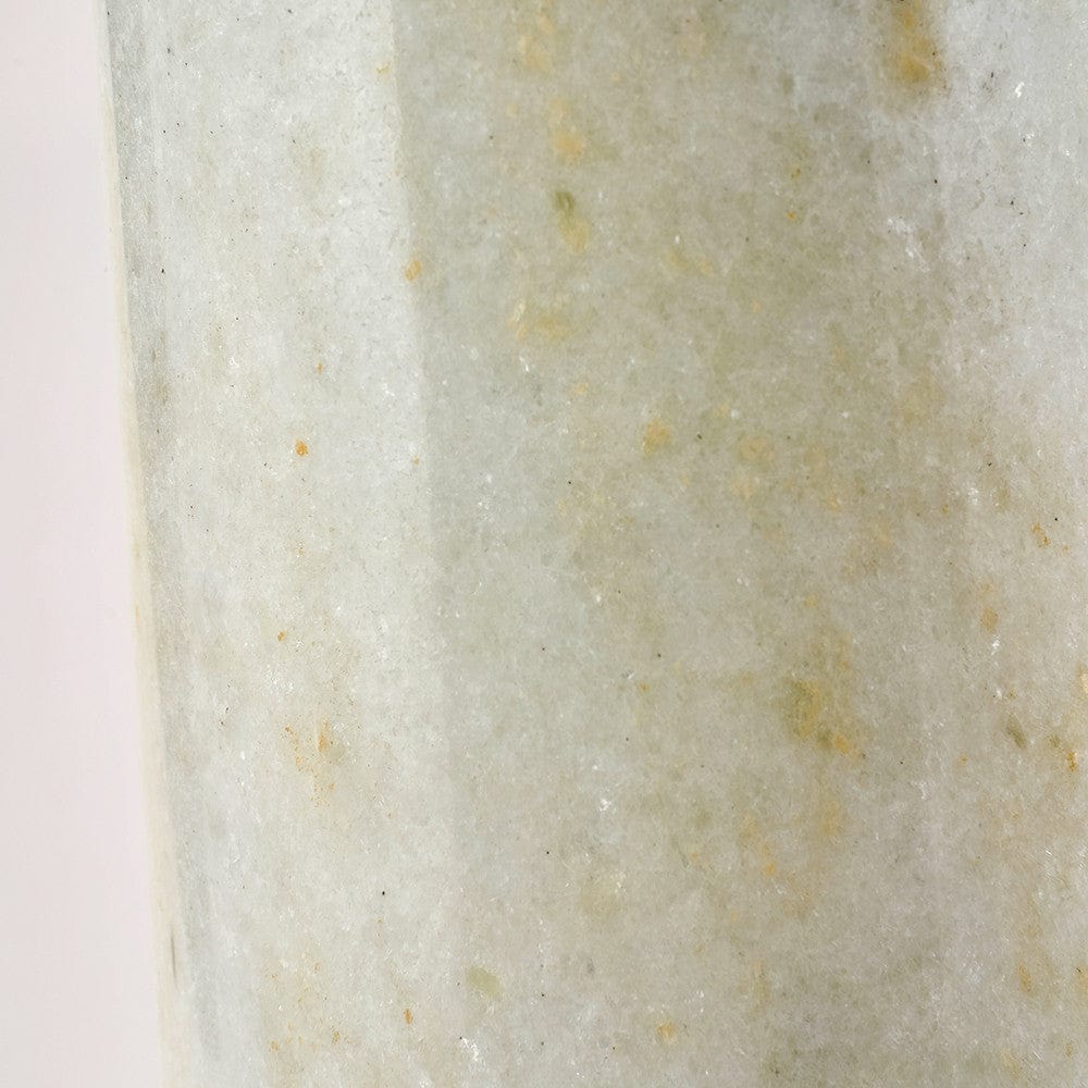 Kiorini White Marble Table Lamp Base with Lino 30cm Black Self Lined Linen Cylinder Lampshade.