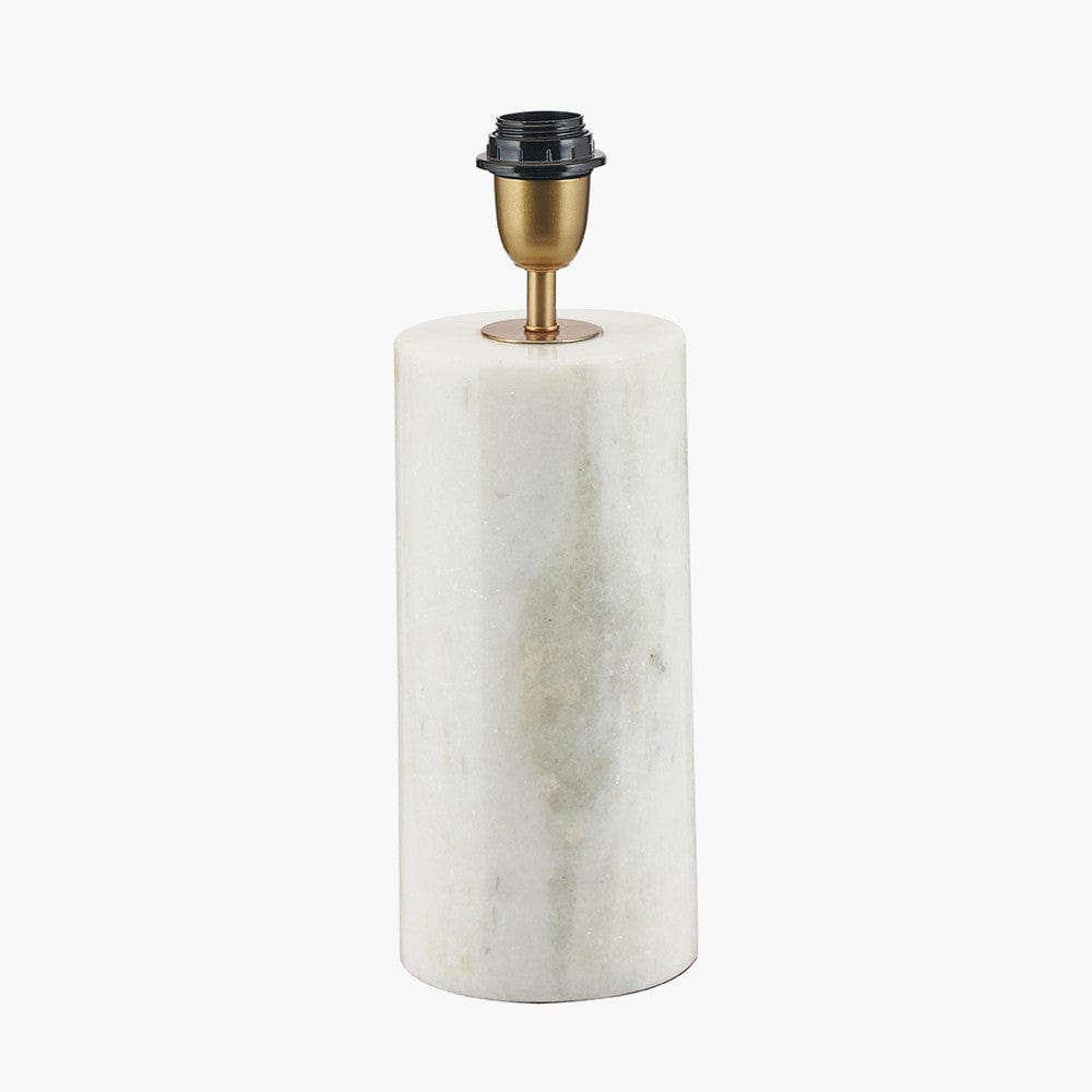 Kiorini White Marble Table Lamp Base with Lino 30cm Black Self Lined Linen Cylinder Lampshade.