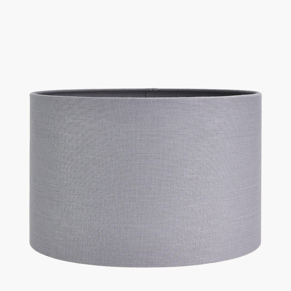 Pacific Lifestyle Lighting Kira White and Black Textured Stoneware Table Lamp Base with Lino 35cm Steel Grey Self Lined Linen Cylinder Lampshade House of Isabella UK