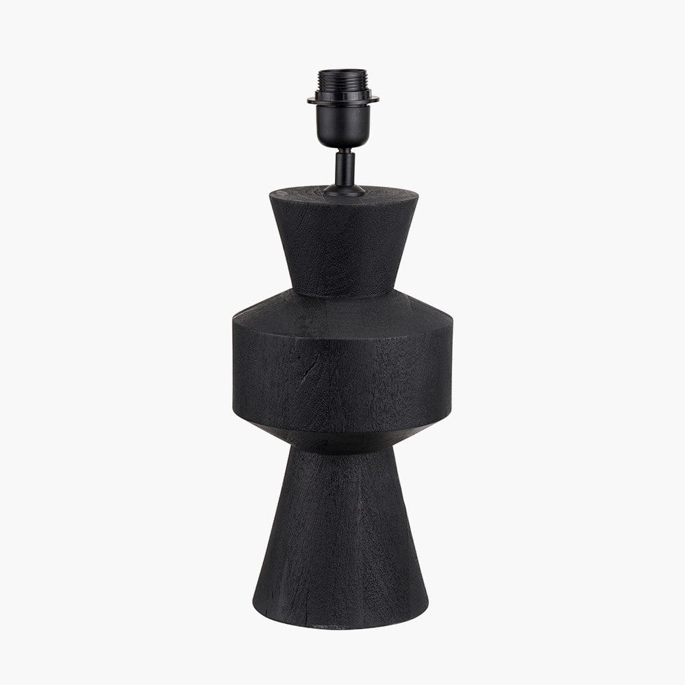 Koa Black Mango Wood Contemporary Table Lamp Base with Lino 35cm White Self Lined Linen Cylinder Lampshade.