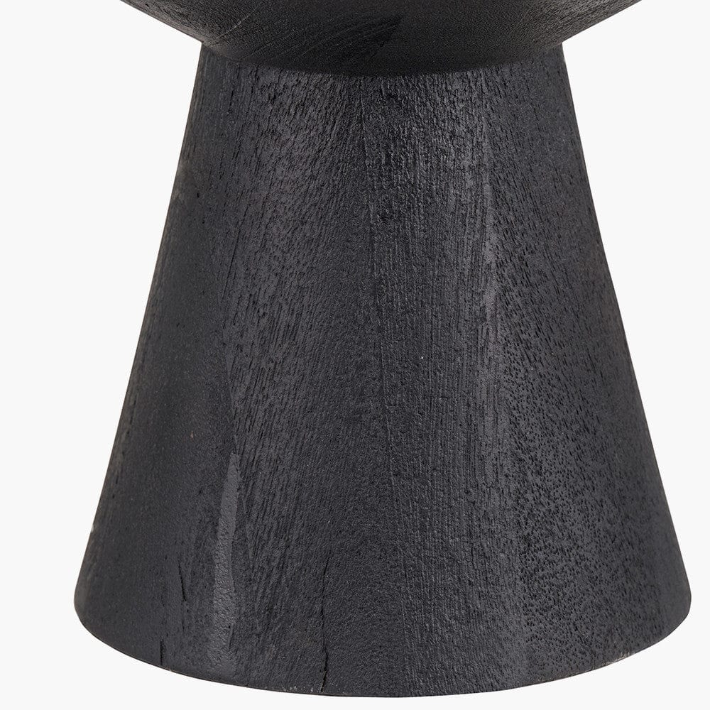 Koa Black Mango Wood Contemporary Table Lamp Base with Lino 35cm White Self Lined Linen Cylinder Lampshade.