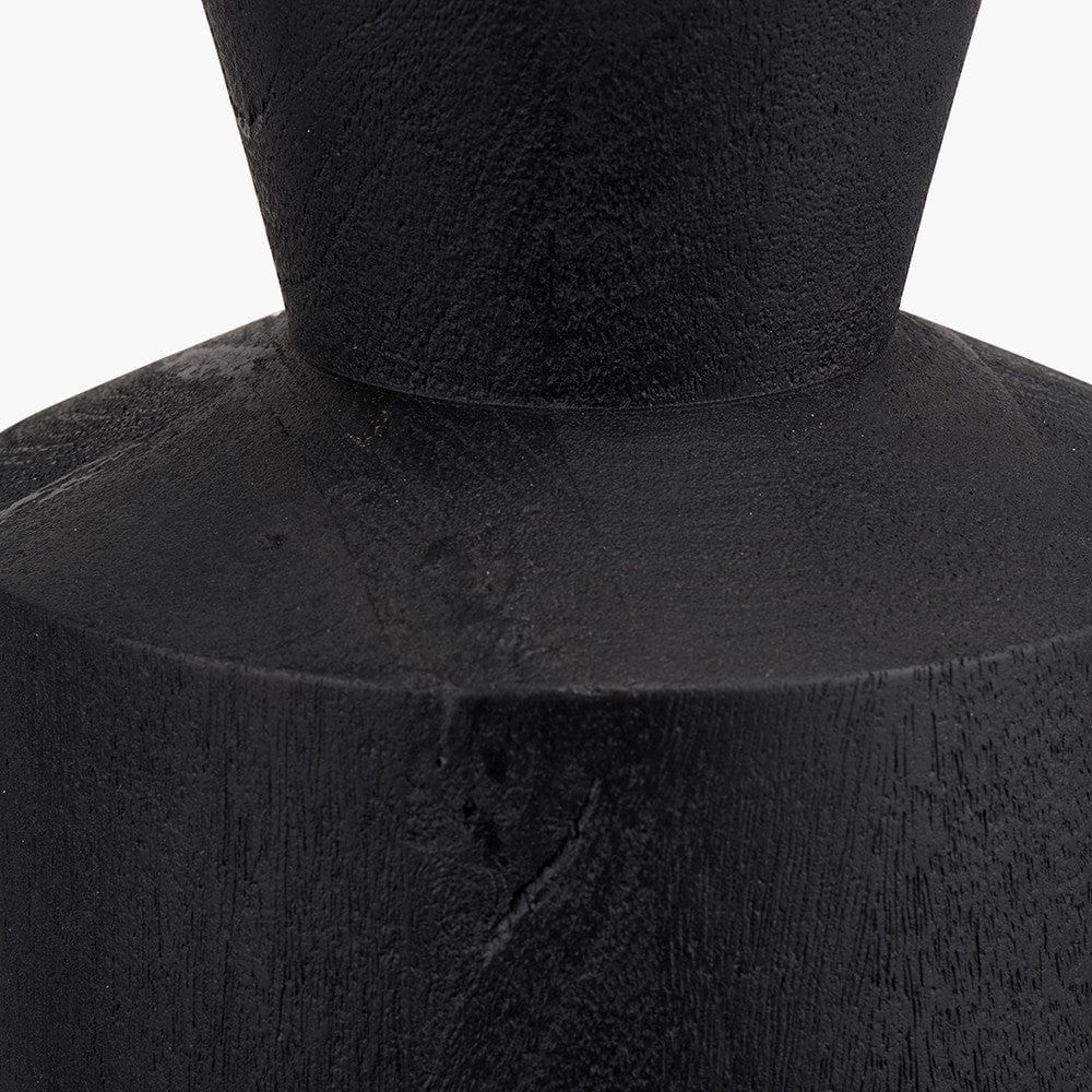 Koa Black Mango Wood Contemporary Table Lamp Base with Lino 35cm White Self Lined Linen Cylinder Lampshade.