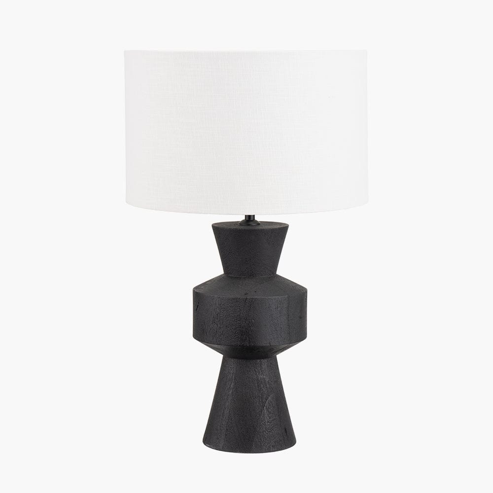 Koa Black Mango Wood Contemporary Table Lamp Base with Lino 35cm White Self Lined Linen Drum Shade.
