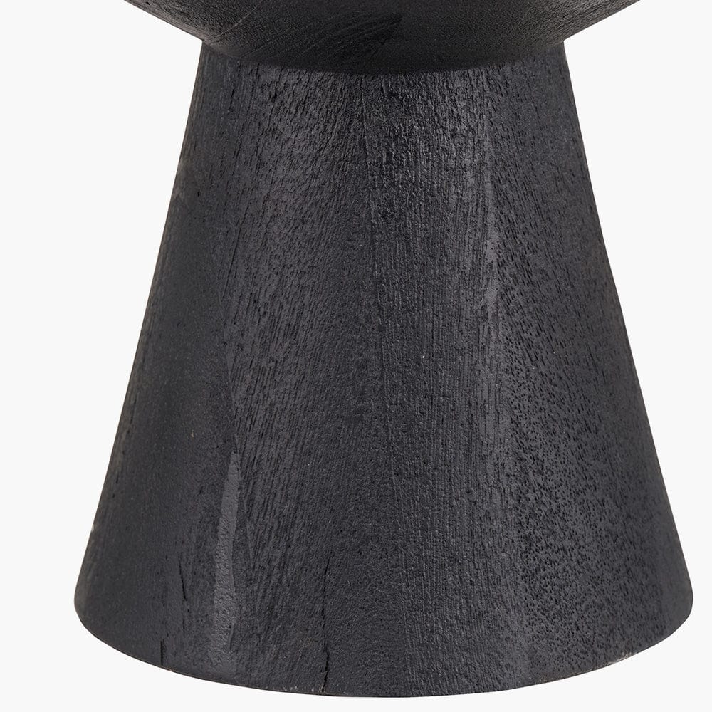 Koa Black Mango Wood Contemporary Table Lamp Base with Lino 35cm White Self Lined Linen Drum Shade.