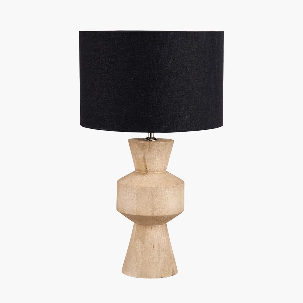 Pacific Lifestyle Lighting Koa Natural Mango Wood Contemporary Table Lamp Base with Lino 35cm Black Self Lined Linen Cylinder Lampshade House of Isabella UK