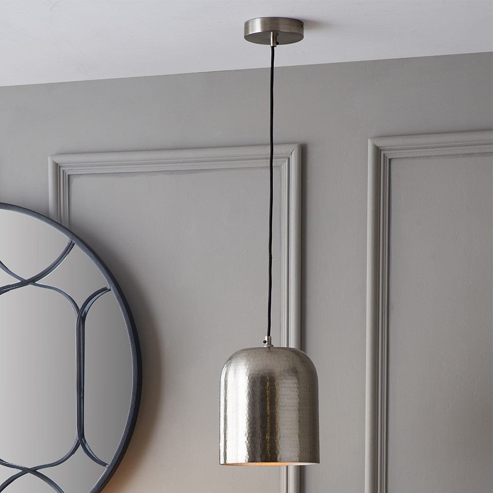 Kochi Antique Silver Hammered Metal Dome Pendant.