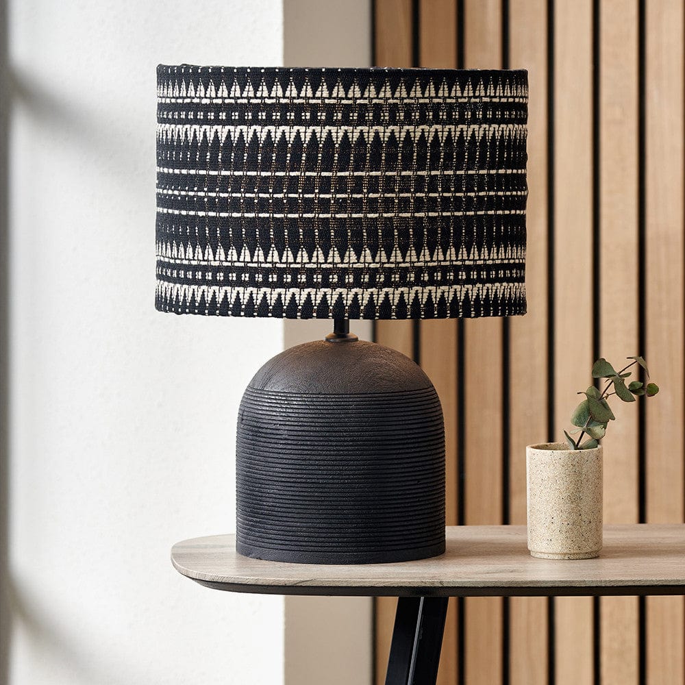 Ladakh 30cm Black and White Woven Cylinder Lampshade.