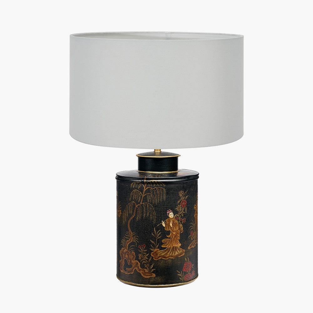 Pacific Lifestyle Lighting Landscape Black Hand Painted Metal Table Lamp Base with Harry 35cm Ivory Cotton Mix Cylinder Lampshade House of Isabella UK