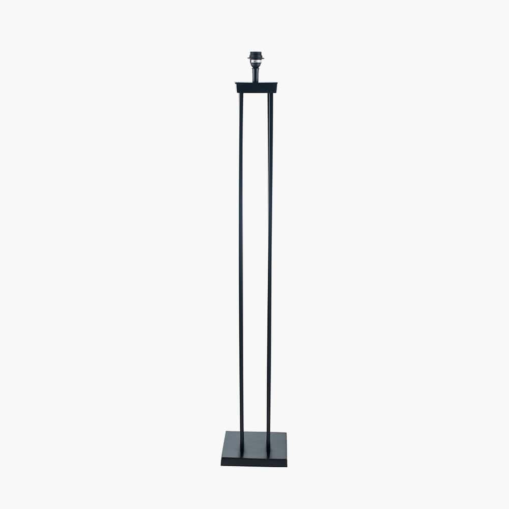 Langston Matt Black Metal Column Floor Lamp Base with Lino 45cm White Self Lined Linen Cylinder Lampshade.