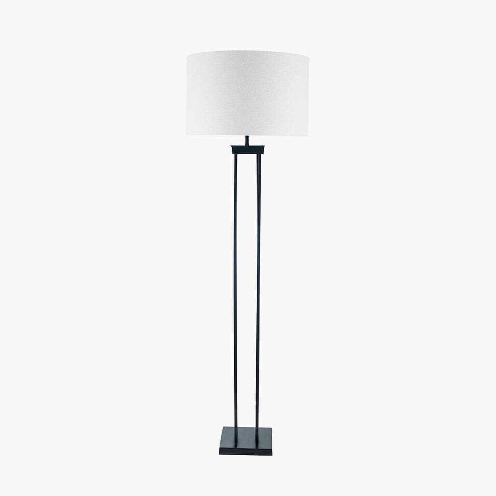 Langston Matt Black Metal Column Floor Lamp Base with Lino 45cm White Self Lined Linen Cylinder Lampshade.
