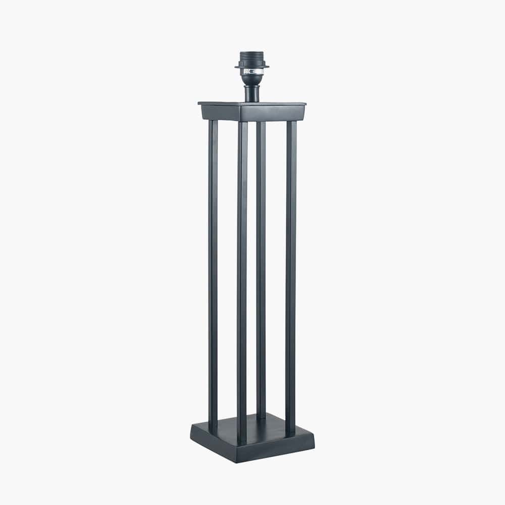 Langston Matt Black Metal Column Table Lamp Base with Lino 40cm White Self Lined Linen Cylinder Lampshade.