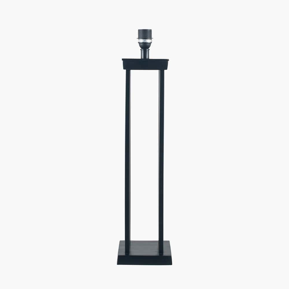 Langston Matt Black Metal Column Table Lamp Base with Lino 40cm White Self Lined Linen Cylinder Lampshade.