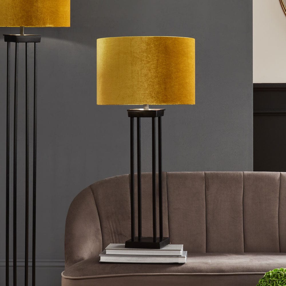 Langston Matt Black Metal Four Post Table Lamp - Base Only.