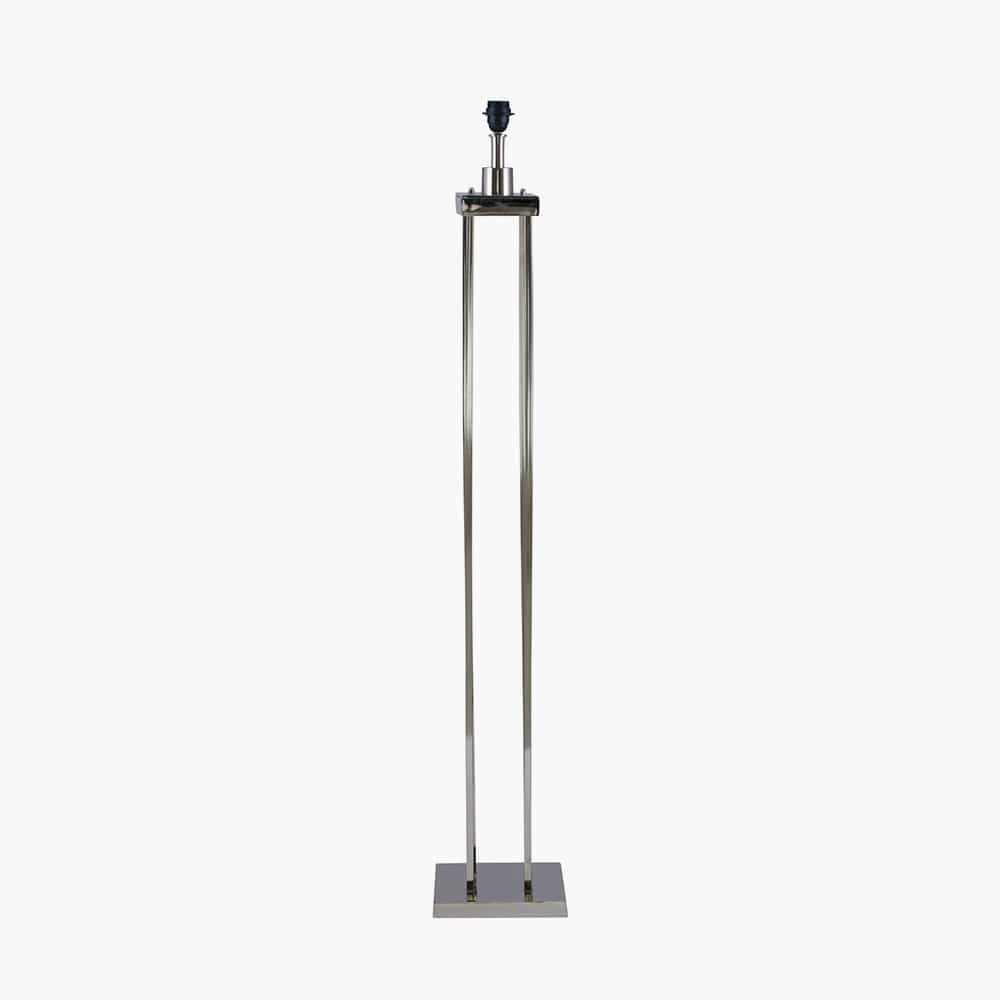 Langston Nickel Metal Column Floor Lamp Base with Lino 45cm Grey Self Lined Linen Cylinder Lampshade.