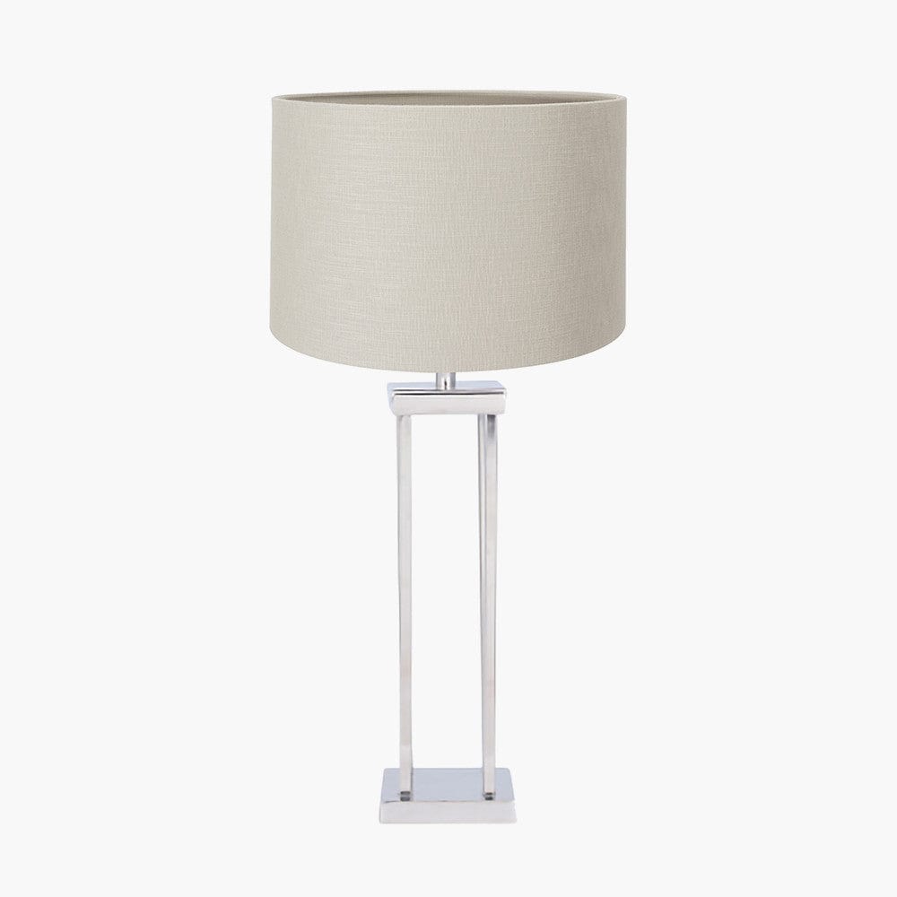 Pacific Lifestyle Lighting Langston Nickel Metal Column Table Lamp Base with Lino 40cm Grey Self Lined Linen Cylinder Lampshade House of Isabella UK
