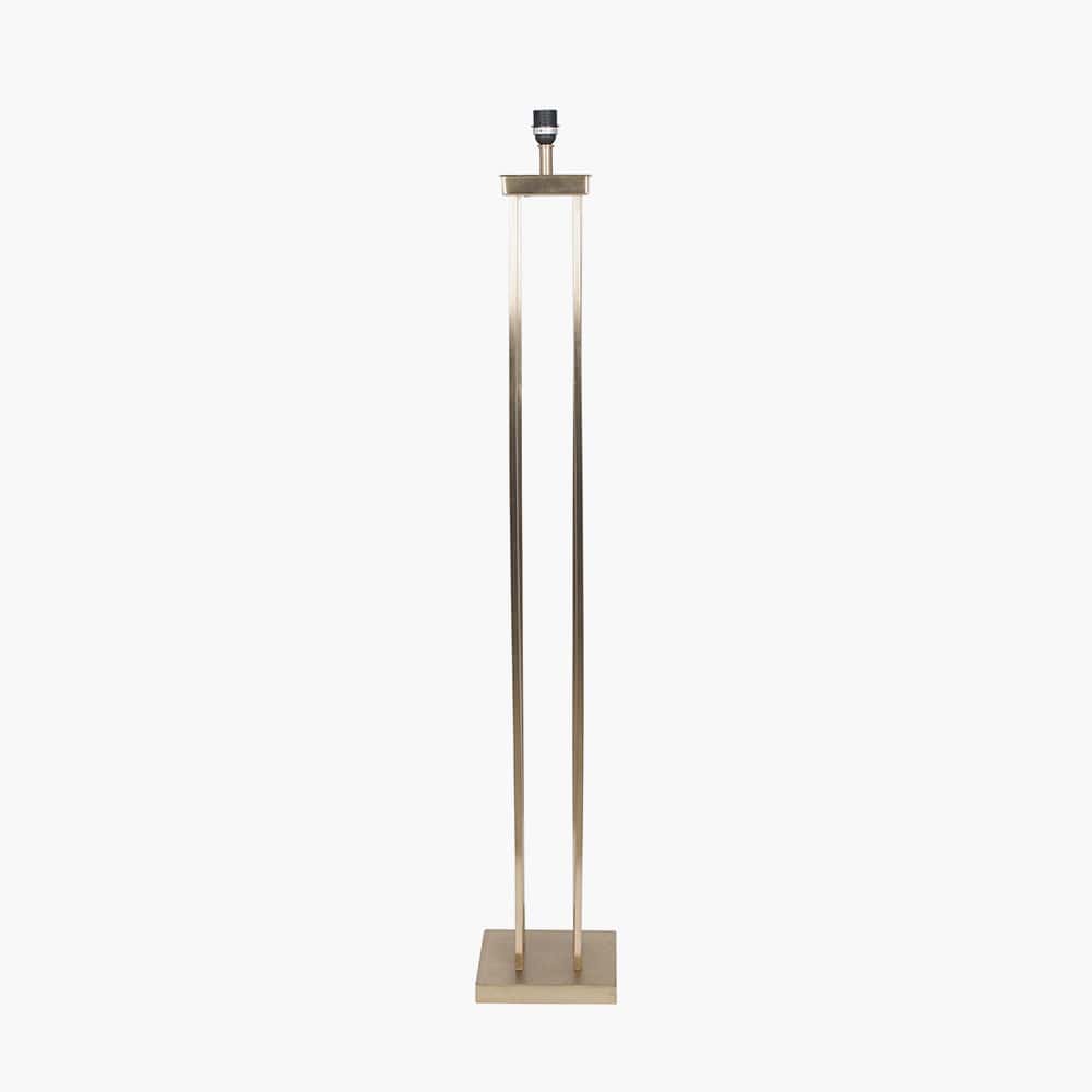Langston Satin Brass Metal Column Floor Lamp Base with Lino 45cm Black Self Lined Linen Cylinder Lampshade.