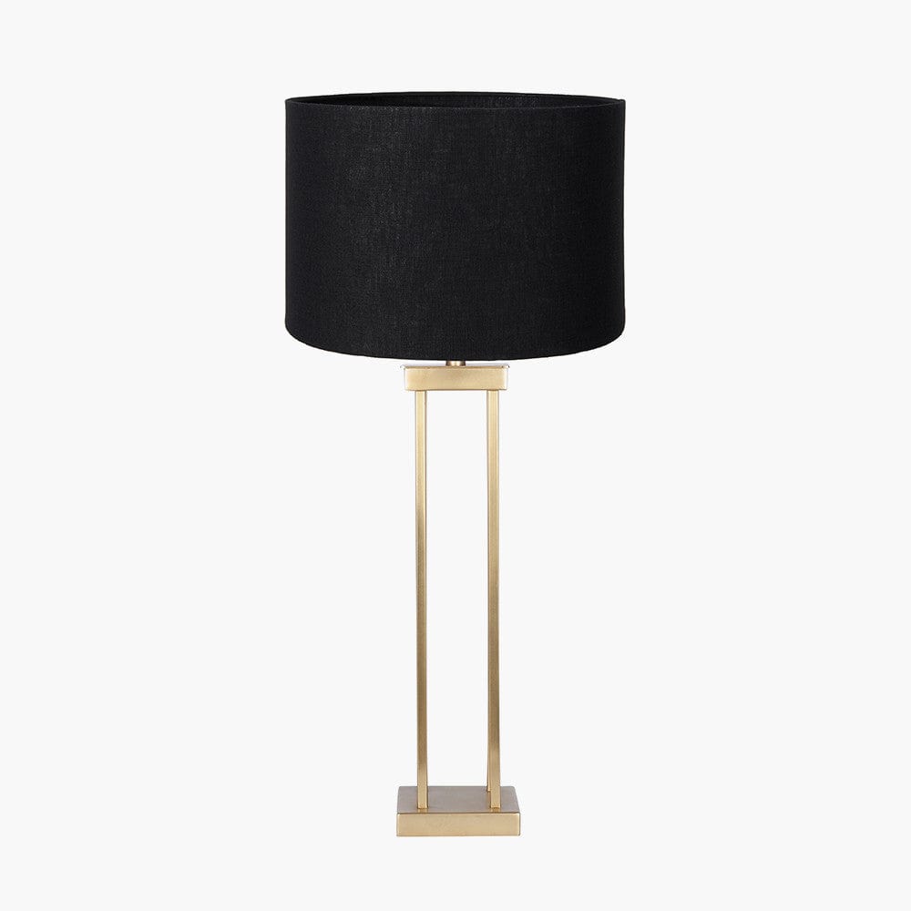 Pacific Lifestyle Lighting Langston Satin Brass Metal Column Table Lamp Base with Lino 40cm Black Self Lined Linen Cylinder Lampshade House of Isabella UK