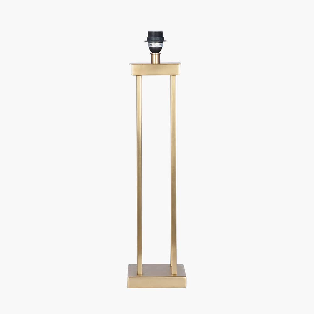 Pacific Lifestyle Lighting Langston Satin Brass Metal Column Table Lamp Base with Lino 40cm Black Self Lined Linen Cylinder Lampshade House of Isabella UK