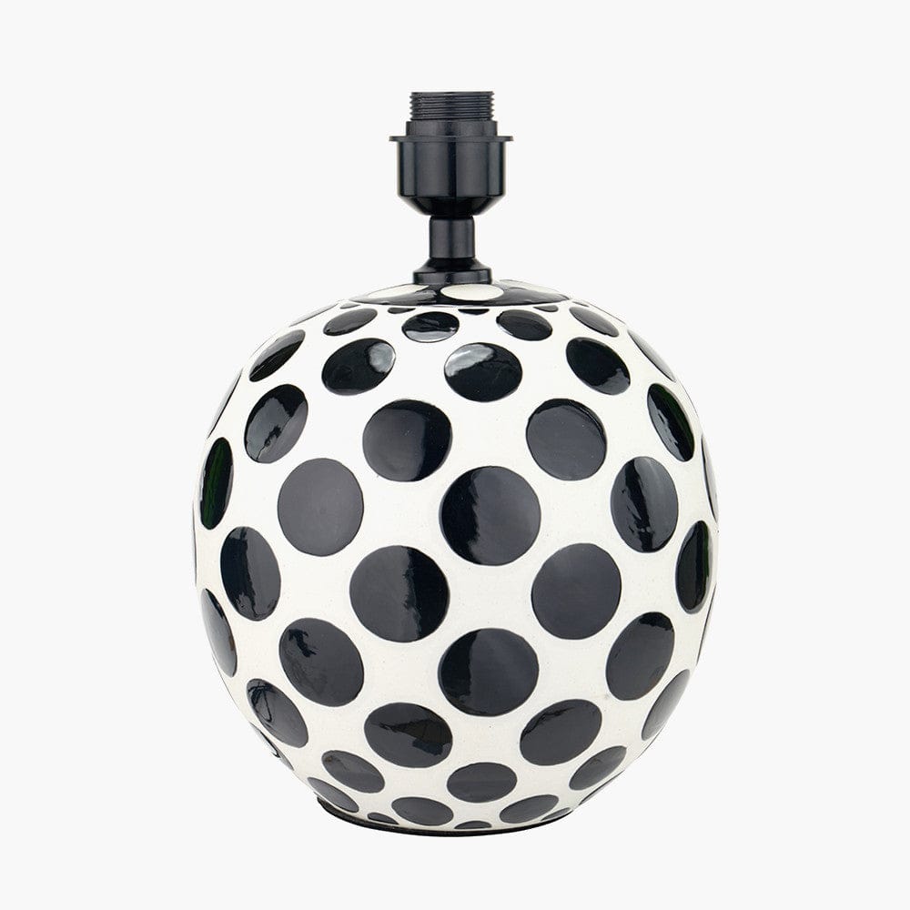 Pacific Lifestyle Lighting Larisa Black Polka Dot Ceramic Table Lamp Base with Lino 35cm White Self Lined Linen Cylinder Lampshade House of Isabella UK