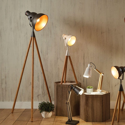 Pacific Lifestyle Lighting Larkin Grey Metal & Natural Wood Tripod Floor Film Light House of Isabella UK