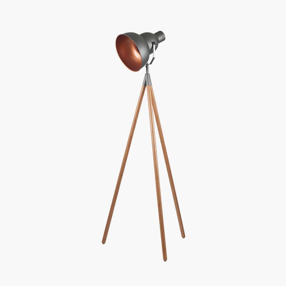 Larkin Grey Metal & Natural Wood Tripod Floor Film Light.