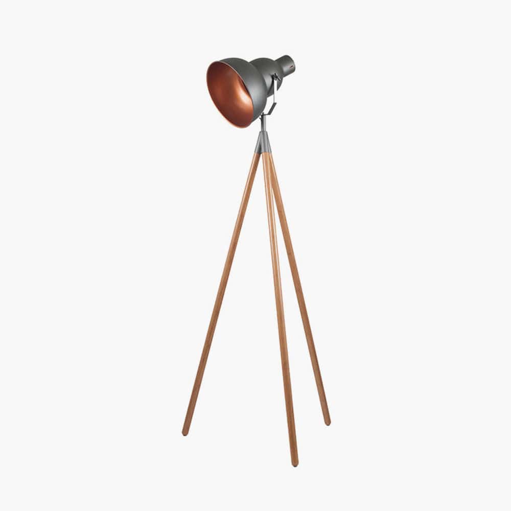 Pacific Lifestyle Lighting Larkin Grey Metal & Natural Wood Tripod Floor Film Light House of Isabella UK