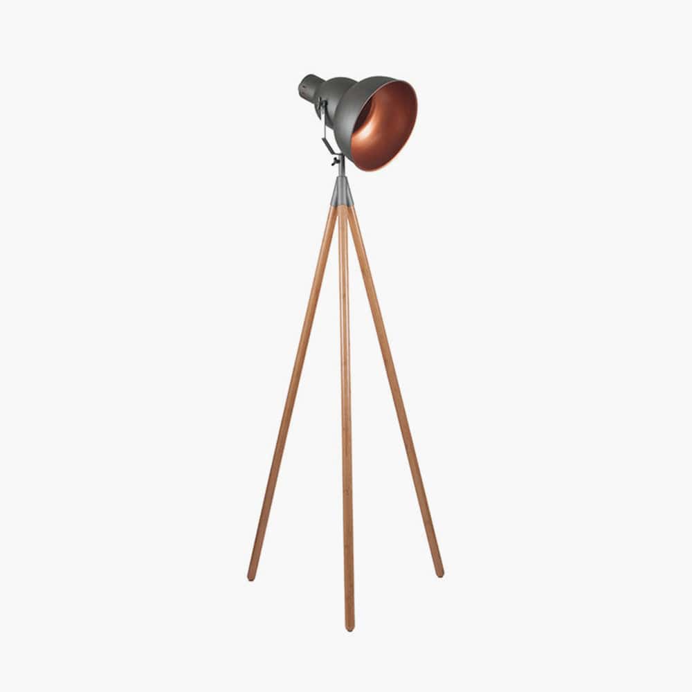 Larkin Grey Metal & Natural Wood Tripod Floor Film Light.