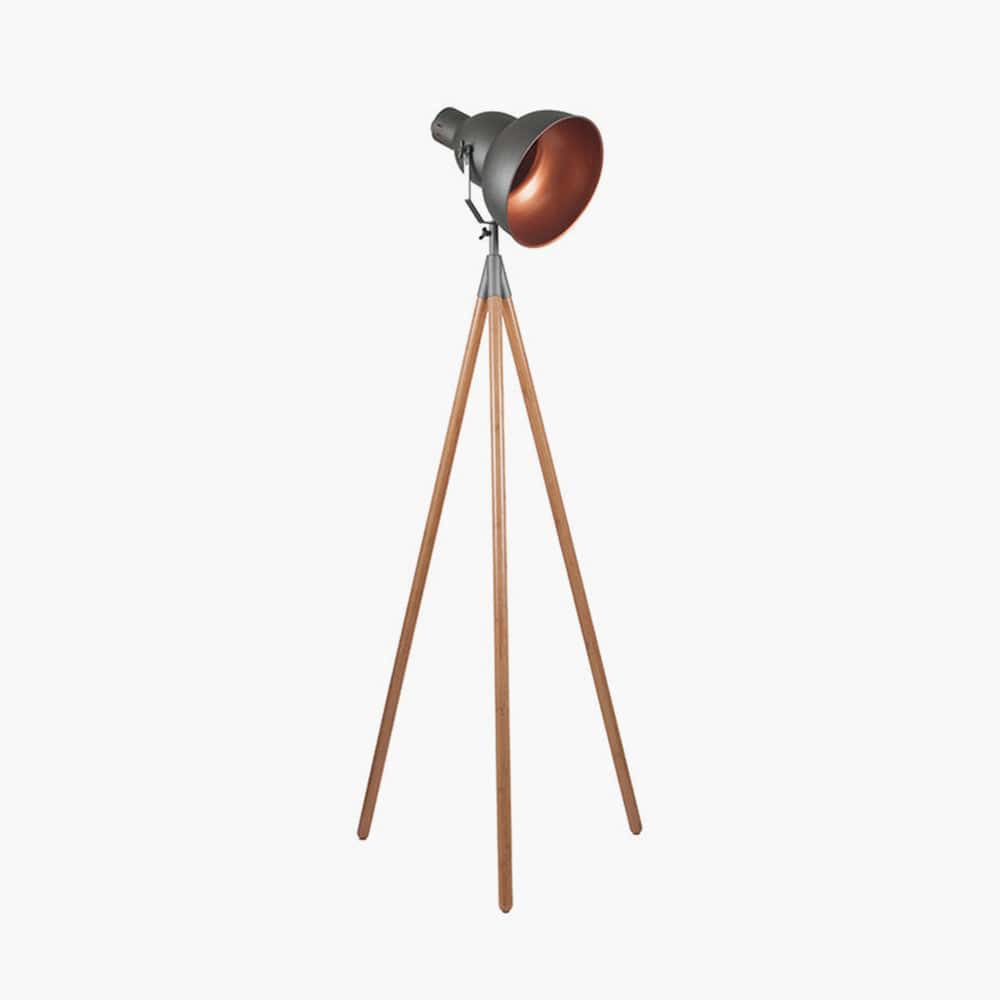 Pacific Lifestyle Lighting Larkin Grey Metal & Natural Wood Tripod Floor Film Light House of Isabella UK