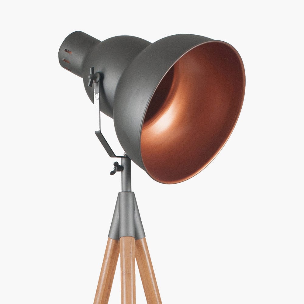 Larkin Grey Metal & Natural Wood Tripod Floor Film Light.