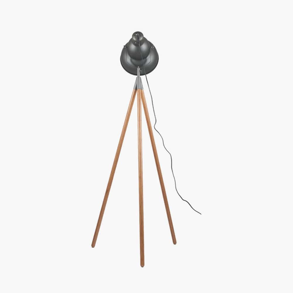 Larkin Grey Metal & Natural Wood Tripod Floor Film Light.