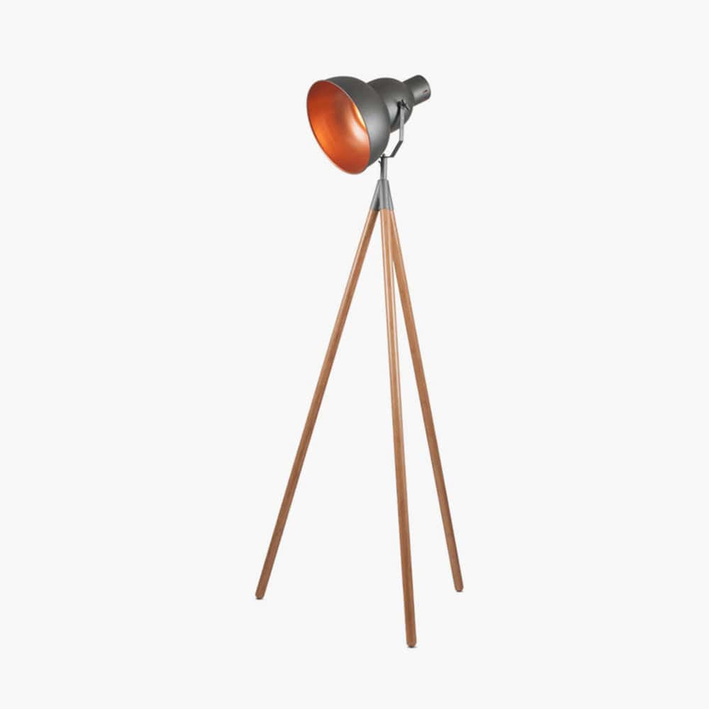 Larkin Grey Metal & Natural Wood Tripod Floor Film Light.