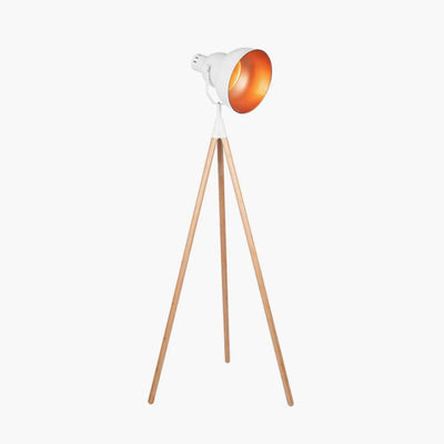 Pacific Lifestyle Lighting Larkin White Metal & Natural Wood Tripod Floor Film Light House of Isabella UK