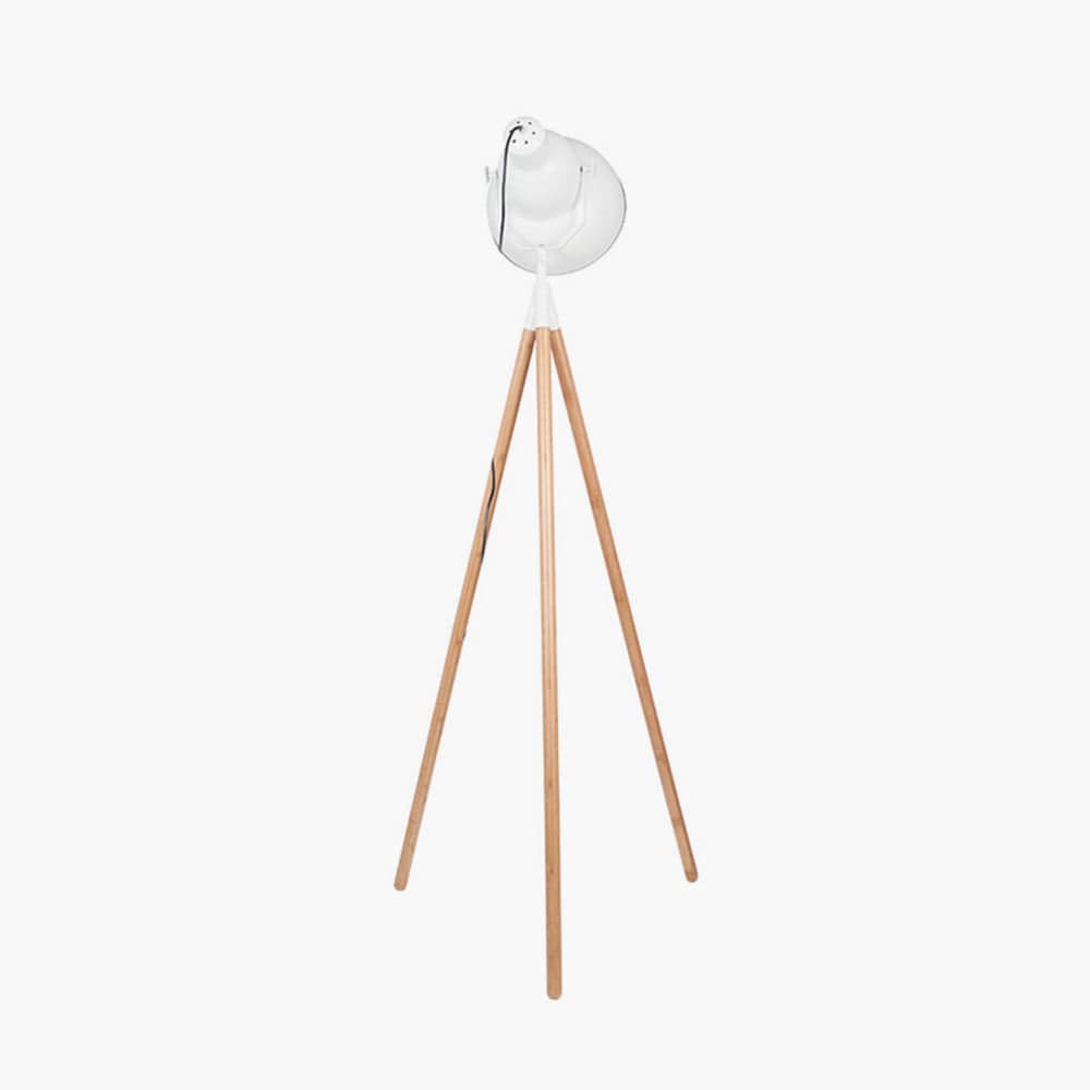 Larkin White Metal & Natural Wood Tripod Floor Film Light.