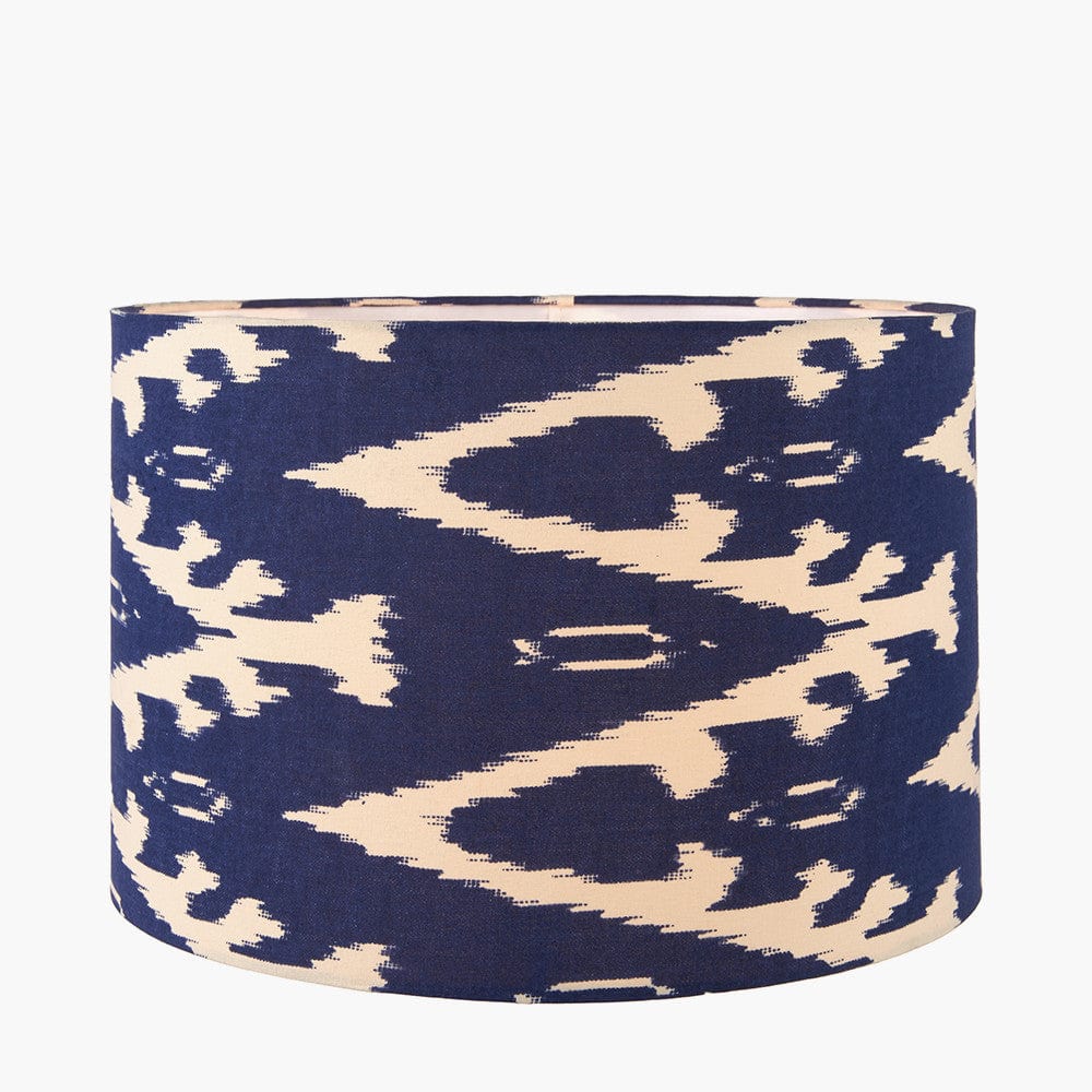Lars 30cm Ocean Blue Ikat Patterned Cylinder Lampshade.