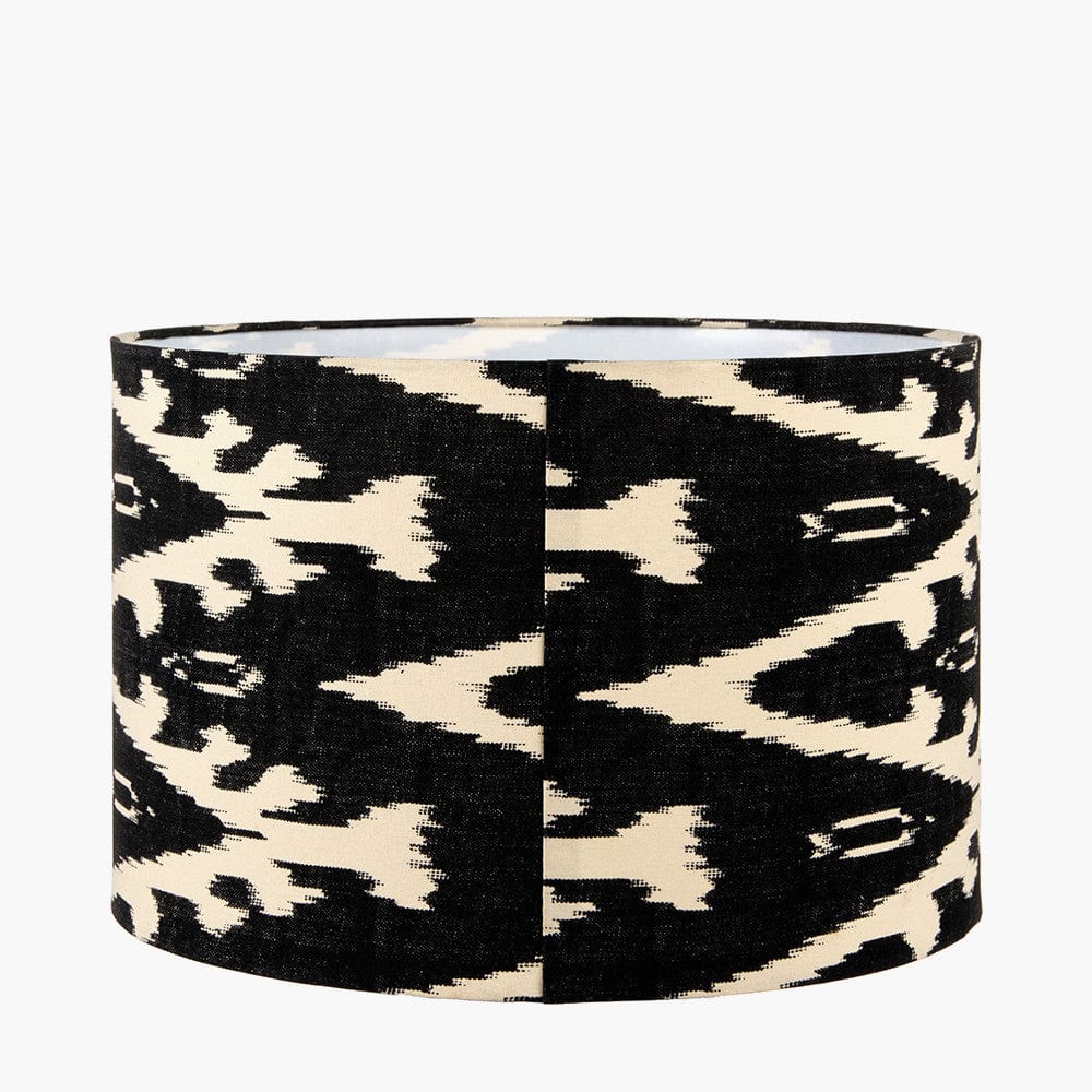 Lars 35cm Black Ikat Patterned Cylinder Lampshade.