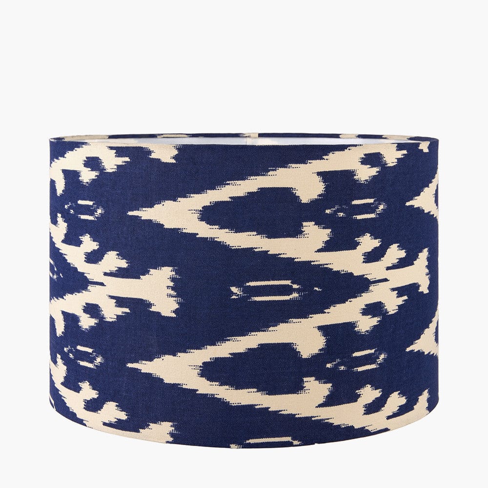 Pacific Lifestyle Lighting Lars 35cm Ocean Blue Ikat Patterned Cylinder Lampshade House of Isabella UK