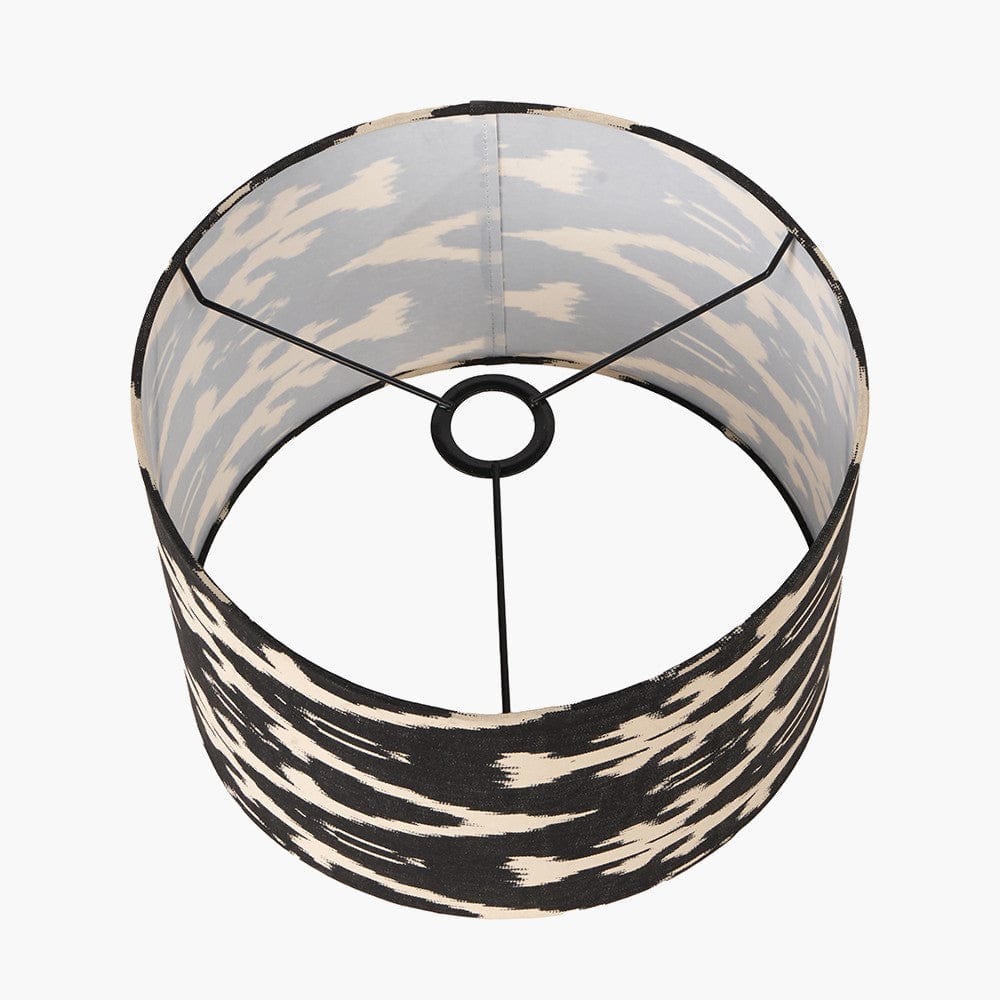Lars 40cm Black Ikat Patterned Cylinder Lampshade.